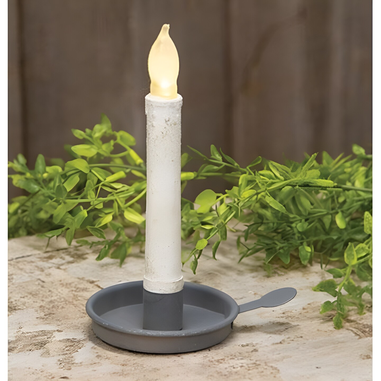 Grey Metal Taper Candle Holder and Pan Style with Side Handle