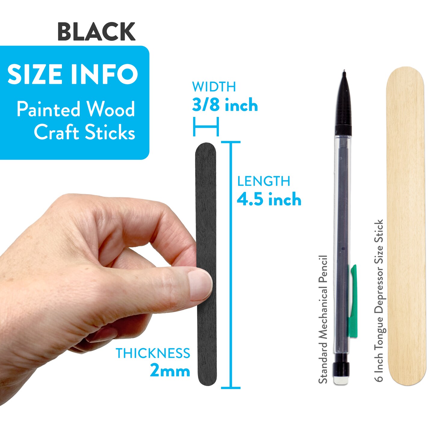 CraftySticks Colored Wood Craft Sticks 4.5 Inch, Red Orange Yellow Green Blue Purple White Black Pink Brown Popsicle Sticks