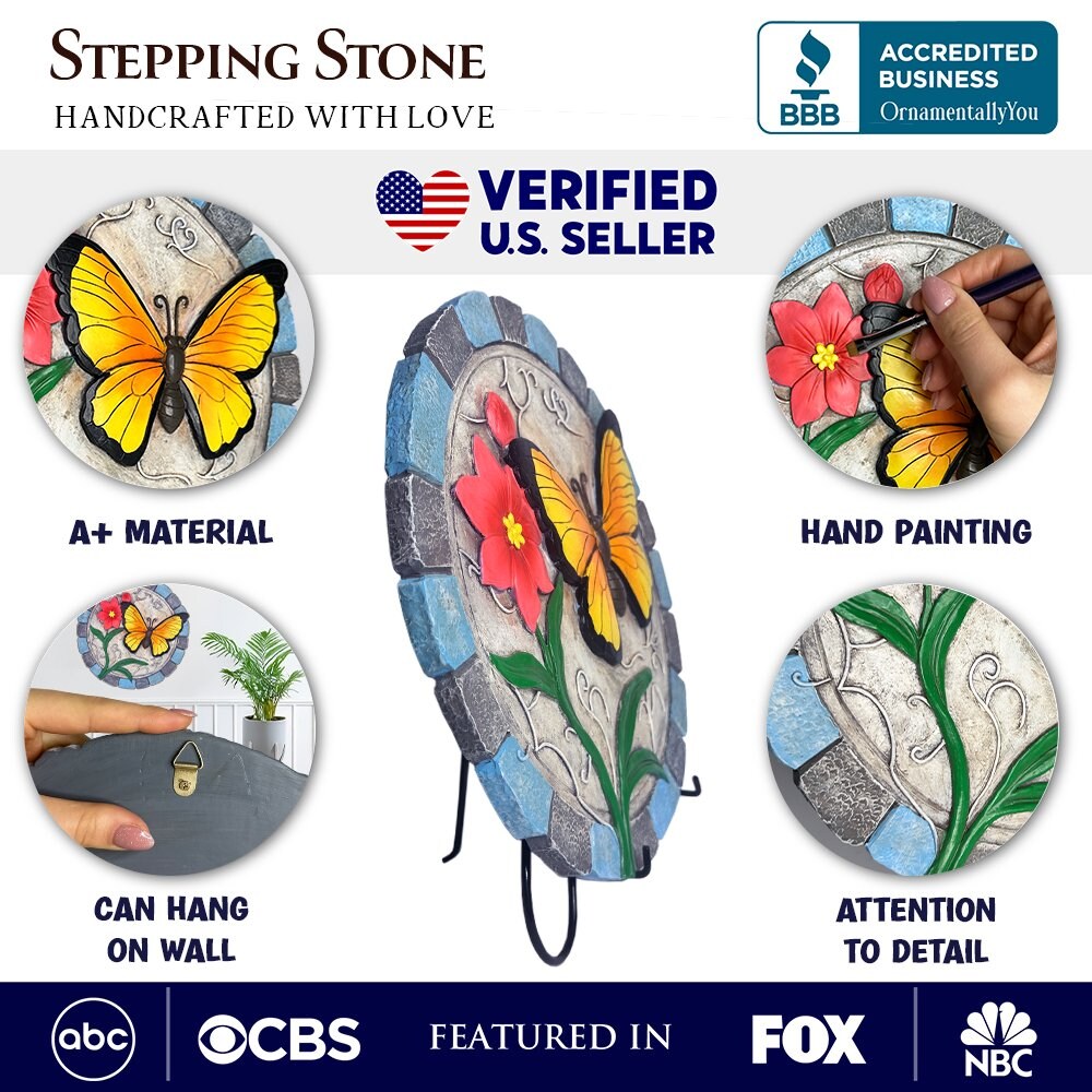 Colorful Moments Bloom Stepping Stone, 9.5&#x22; Butterfly Garden Decorative Figurine