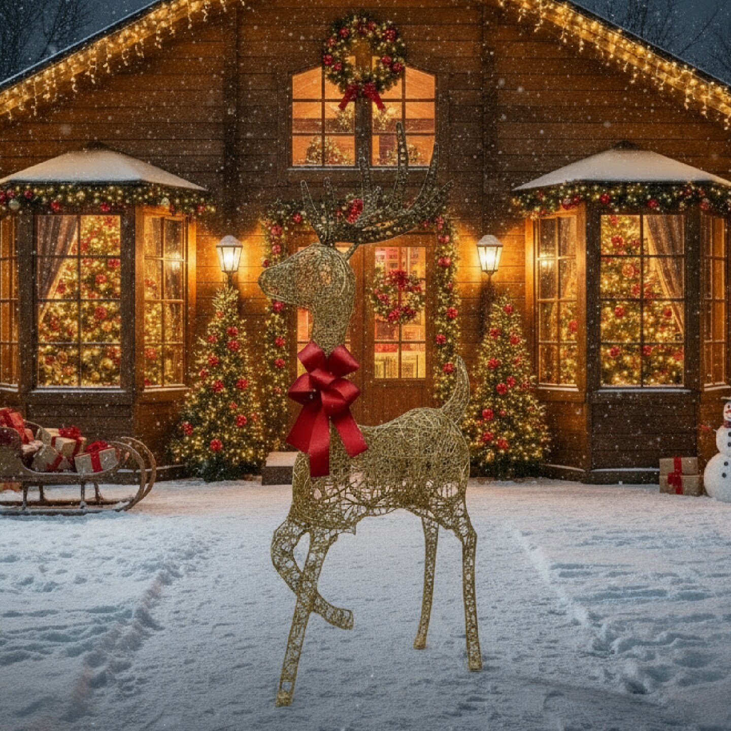 Christmas Outdoor Reindeer Decoration 48" Champagne Standing Deer with 105 LED Lights