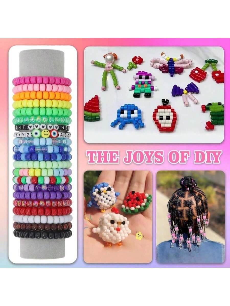 900 PCS Pony Beads Bulk Kandi Kit For Necklace Jewelry Making Hair Braiding Bracelets Making Kits