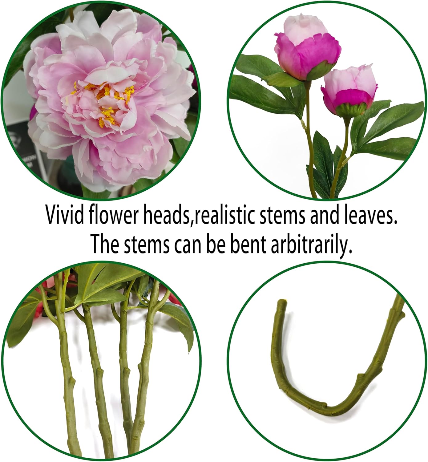 Peony Artificial Flowers,4 Pcs Fake Faux Peony Flowers Look Real,Silk Peonies with Stems for Home Decor,Purple Pink Peonies Artificial Flowers for Floral Arrangements (4, Purple Pink)