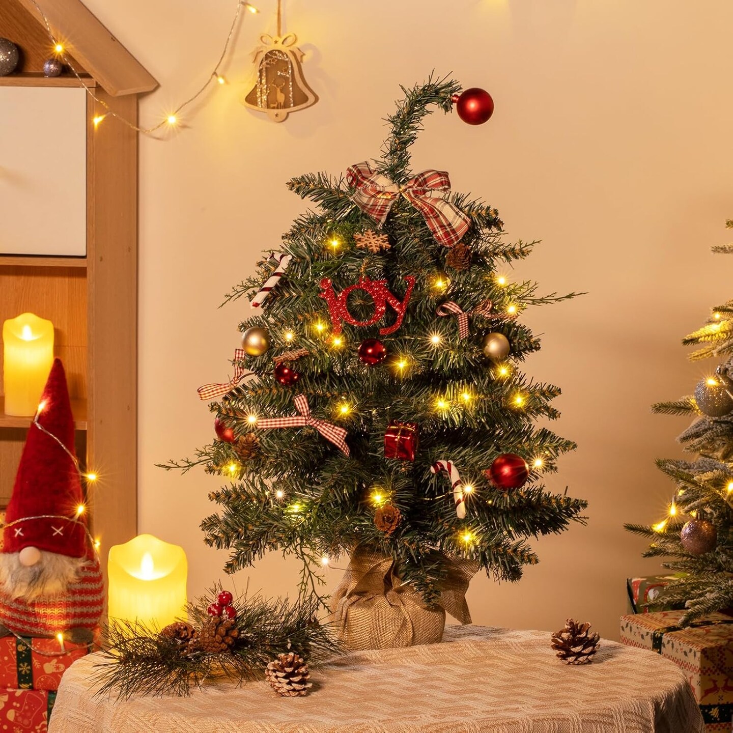 24 Inch Mini Christmas Tree with Lights and Timer (Classic Red) 15&#x22;D x 15&#x22;W x 24&#x22;H