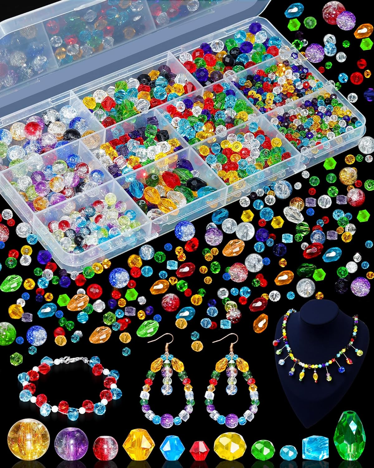 Assorted Colorful Rainbow Craft Crystal Beads (Classic Soft Shine)