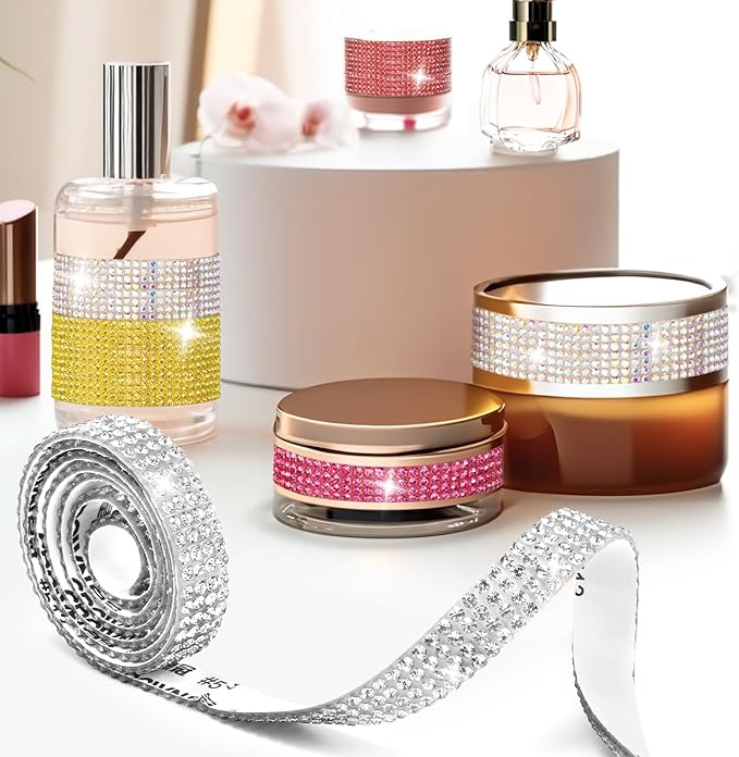 Rhinestone Ribbon Self-Adhesive Crystal Rhinestones – 12 Rolls, 12-Yard Bedazzling Strips for DIY Crafts and Crafting Projects