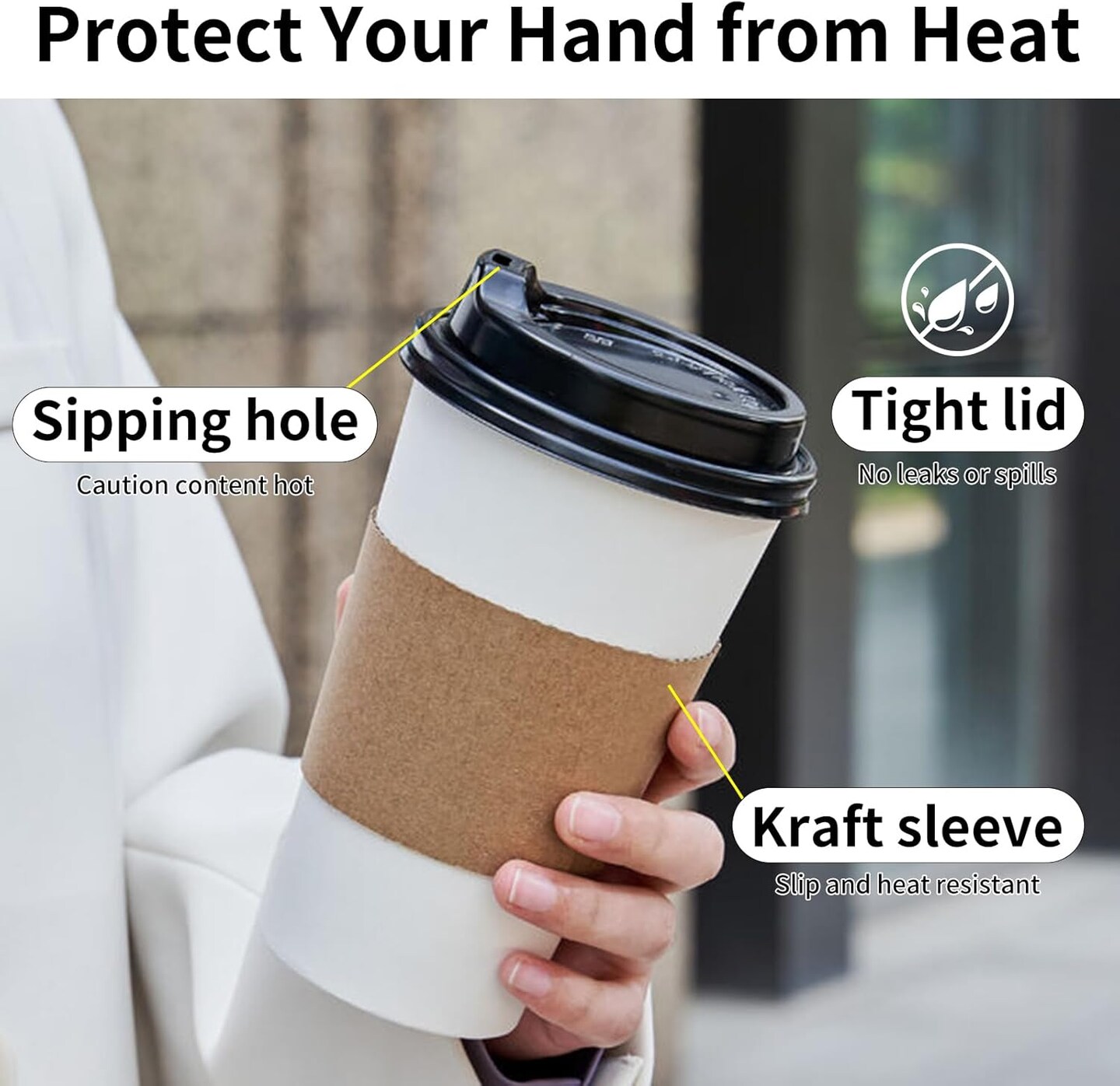 Disposable Coffee Cups with Lids 16 oz 50 Pack, Coffee cups with Lids and Sleeves, To Go Coffee Cups, Hot Paper Cups for Hot Beverages in Party, Family, Office, Upgraded