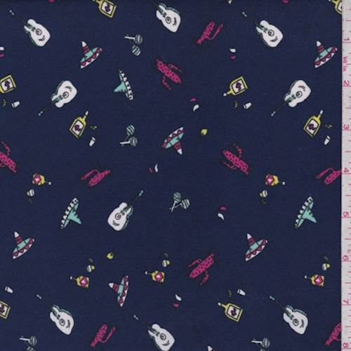 Blue Night Fiesta Double Brushed Jersey Knit Fabric By the Yard