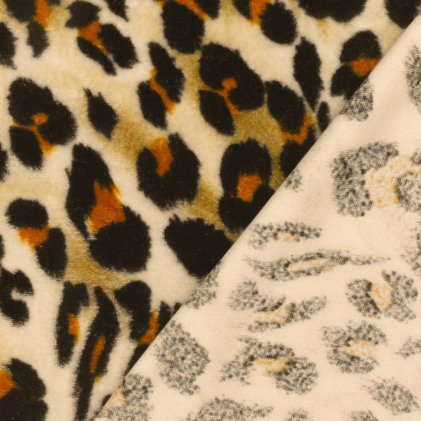 Light Beige-Black-Multi Cheetah Print Stretch Polyester Velvet Knit Fabric By the Yard