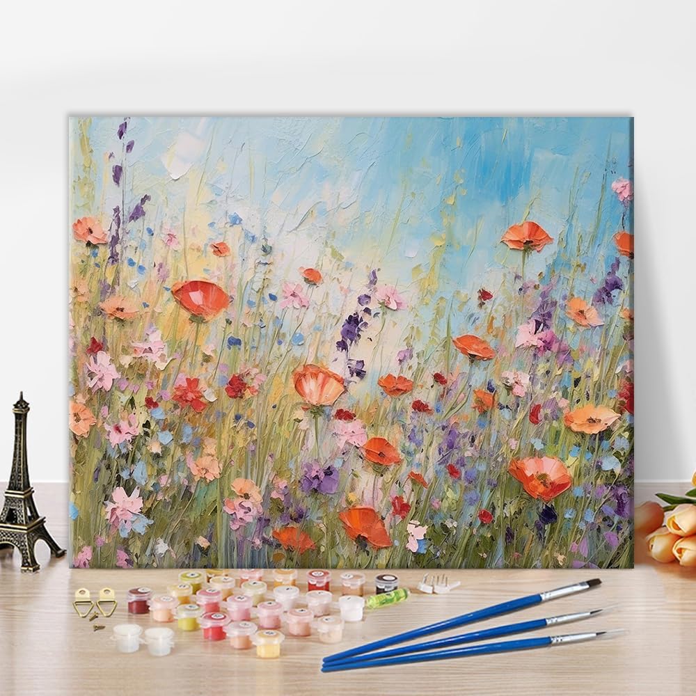 Abstract Flowers Paint by Numbers for Adults DIY Paint by Number Kits on Canvas Acrylic Painting by Numbers with Brushes Canvas Gifts Art Crafts for Home 16&#x22;x20&#x22;(Frameless)