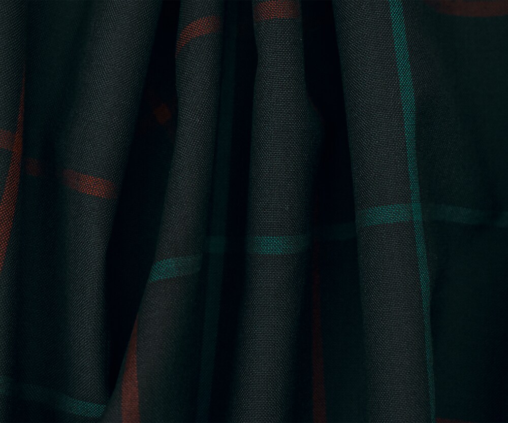 Black-Green-Red Wool Polyester Check Woven Shirting Fabric By the Yard