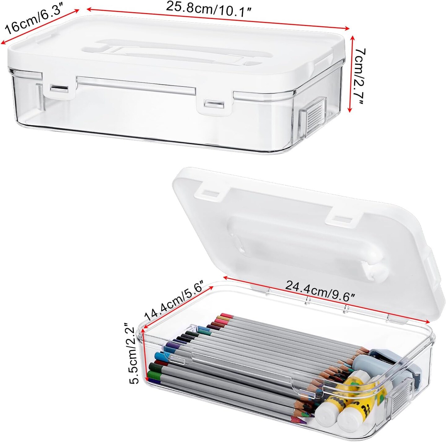 3 Pack Clear Plastic Storage Box with Handle &#x26; Flap Lid, Portable Craft Organizers and Storage Box Art Supply Storage Organizer Multipurpose Plastic Sewing Box for Beads Pencils Sticky Notes