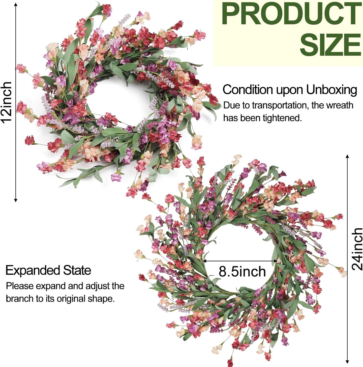 Front Door Wreath 24 Inch Spring/Summer Wreaths for Front Door, Front Door Wreaths for All Seasons for Indoor Outdoor Home Office Wall Window Wedding Farmhouse Decor (Red&#x26;Orange&#x26;Purple)