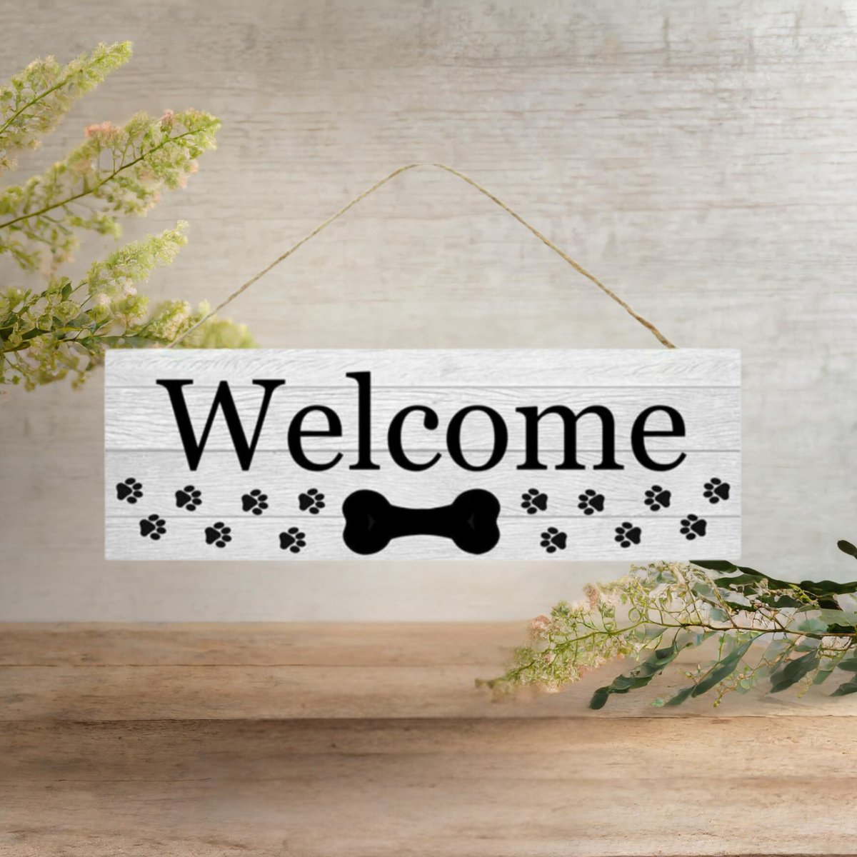 15&#x22; Wooden Sign: Welcome Dog w/Bone
