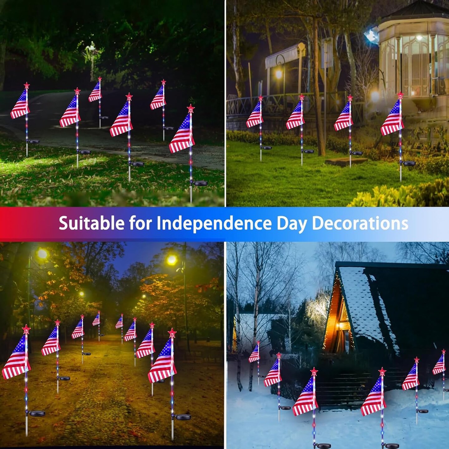 8 Pack American Flag Solar Lights Outdoor, 4th of July Decorations with 2 Modes, Waterproof Solar Flag Patriotic Lights