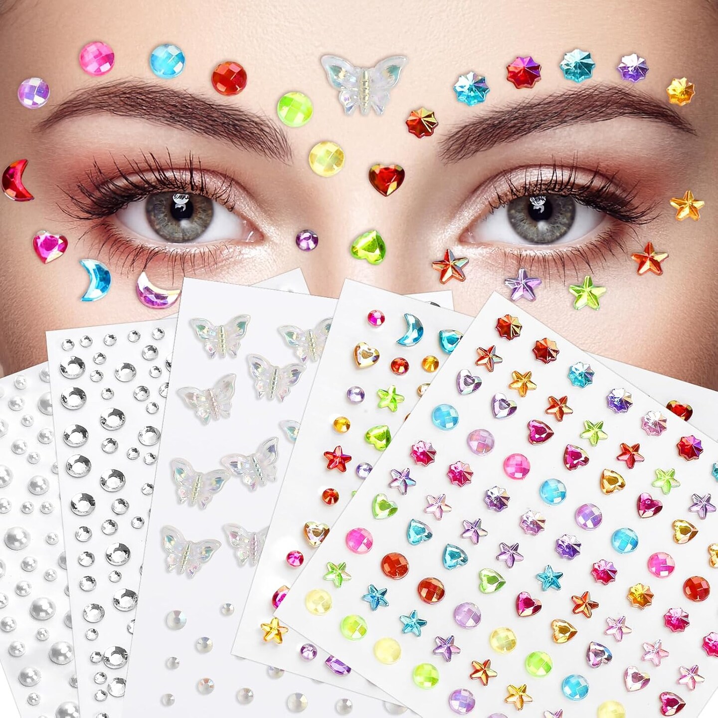 895 PCS Gem Stickers Rhinestones Pearls for Crafts, Festival Jewels Rave  Accessories for Women, Glitter Small Stickers for Face Eye Hair Nail Body 