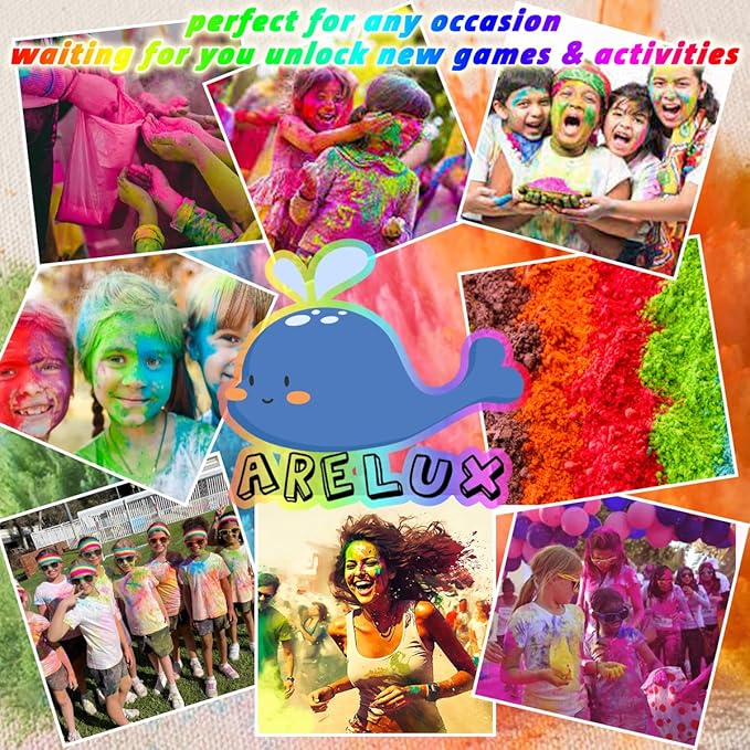 Holi Powder Color Run Powder 12 Pack 2.8oz/80g Each Natural Assorted Color Rangoli Powder Bulk, Washable Chalk Powder Paint for Color War, Rangoli, Fun Run, Party &#x26; Festival