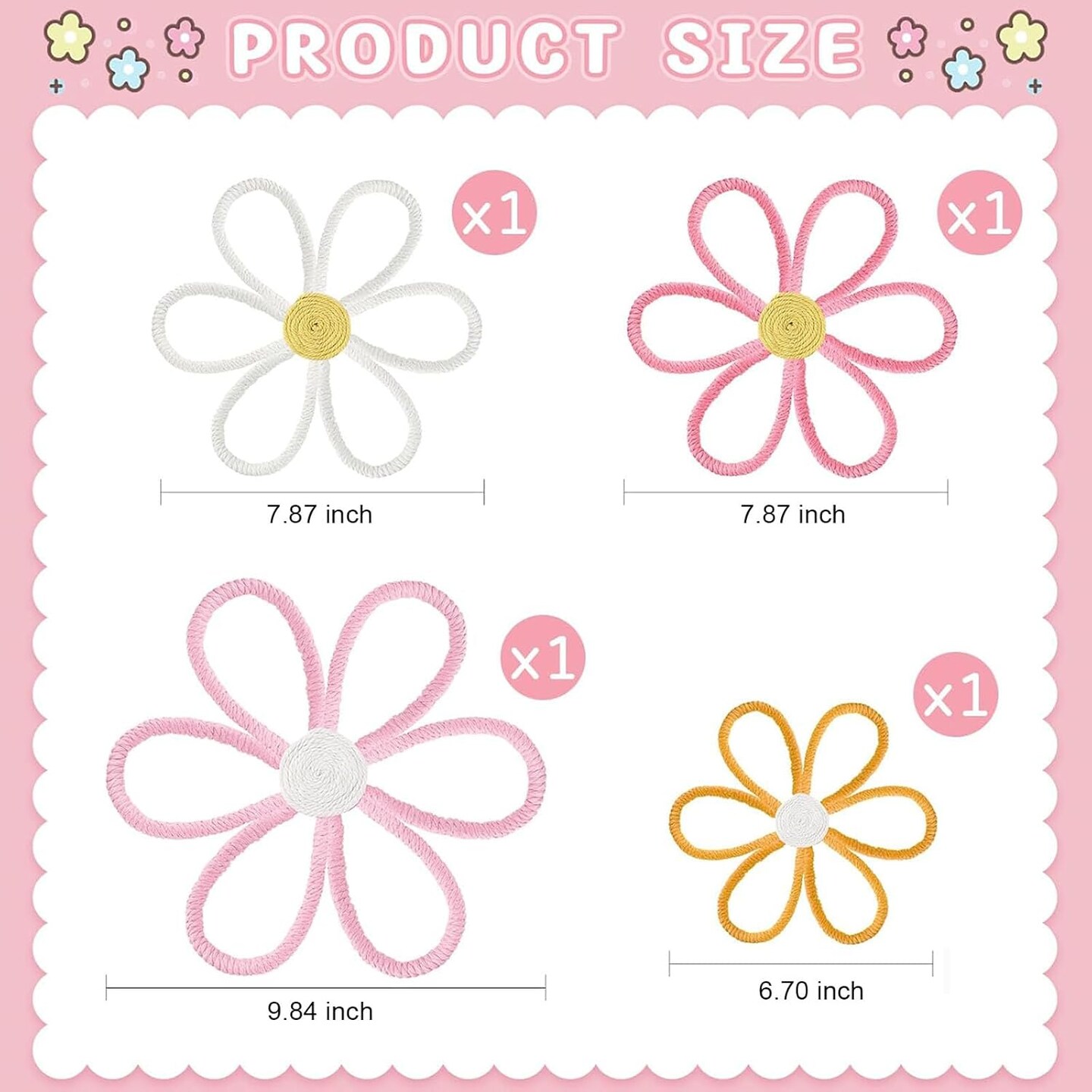 Boho Nursery Woven Daisy Flowers Daisy Wall Decor Nursery Decor Macrame Wall Hanging Supply for Girl Bohemian Art Home Bedroom Room Flowers Set of 4(6 Petals)