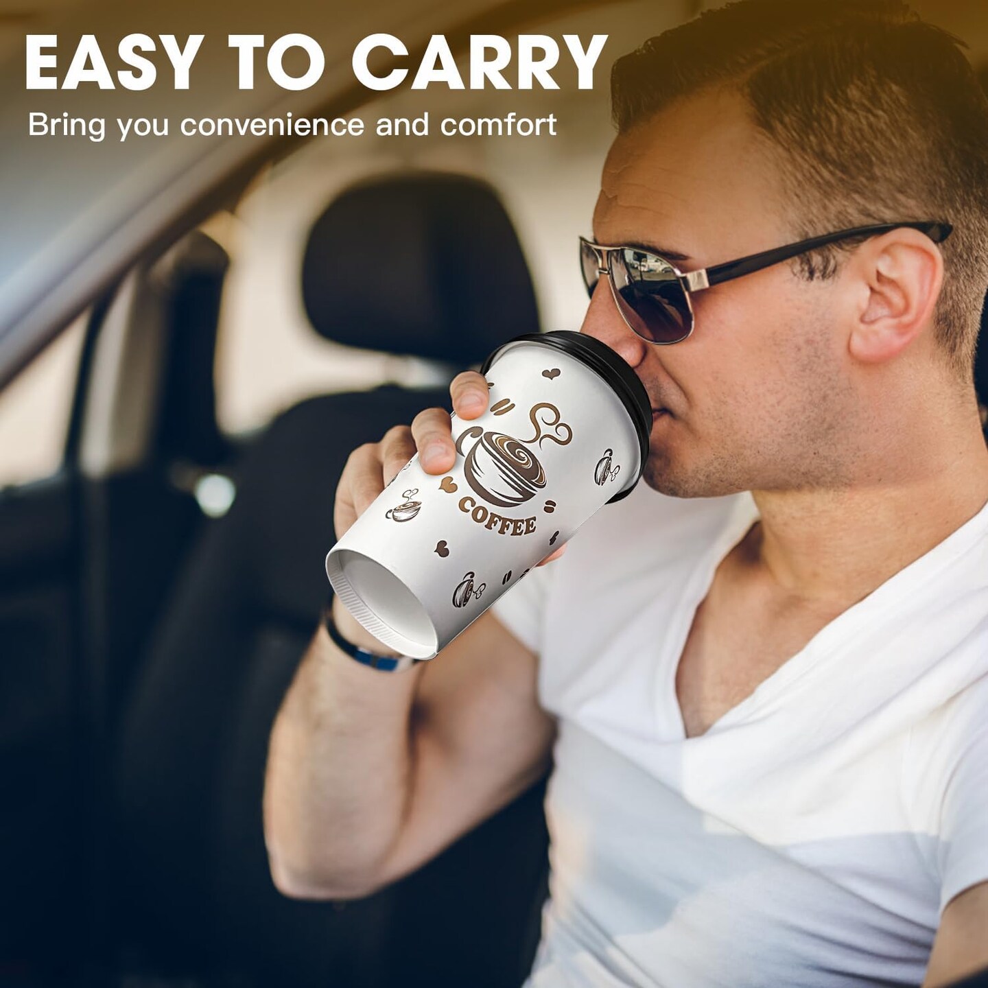 100 Pack Disposable Paper Coffee Cups with Lids 16 oz, To Go Hot Cups for Hot CoCoa, Chocolate and Drinks
