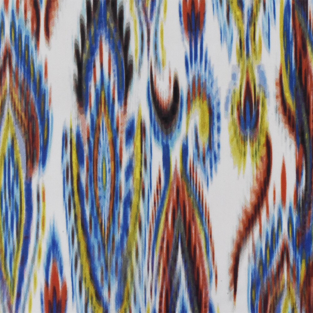 White-Multi Abstract Ikat Print Stretch poly Tricot Knit Swimwear Fabric By the Yard