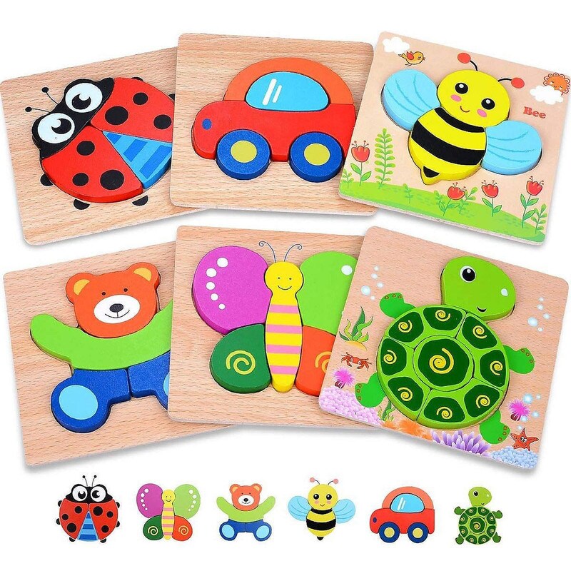 Wooden Puzzles for Toddlers Montessori Toy Set of 6 Educational Puzzles for Ages 1&#x2013;3