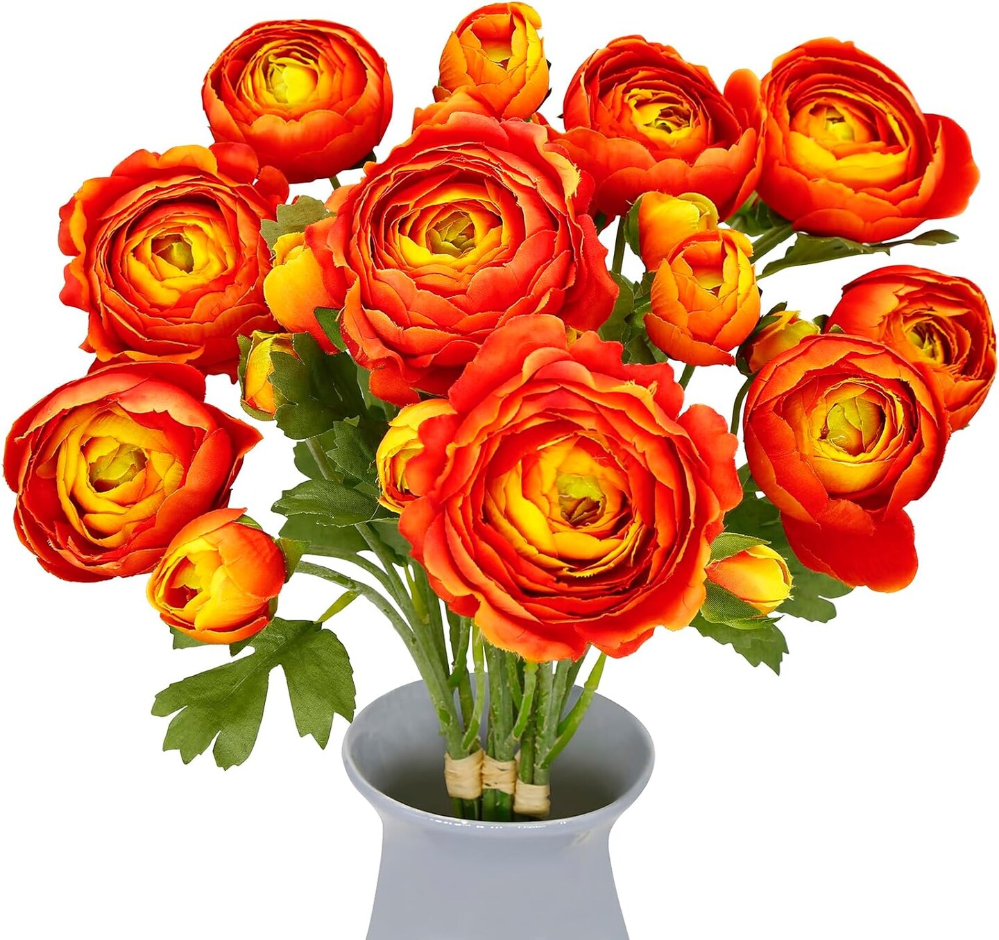 9 Pcs Ranunculus Artificial Flowers 17.3&#x22;, 27 Heads Faux Silk Ranunculus with Long Stems, Fake Flowers for Home Decor Indoor, Wedding Bouquets Centerpiece (Orange)