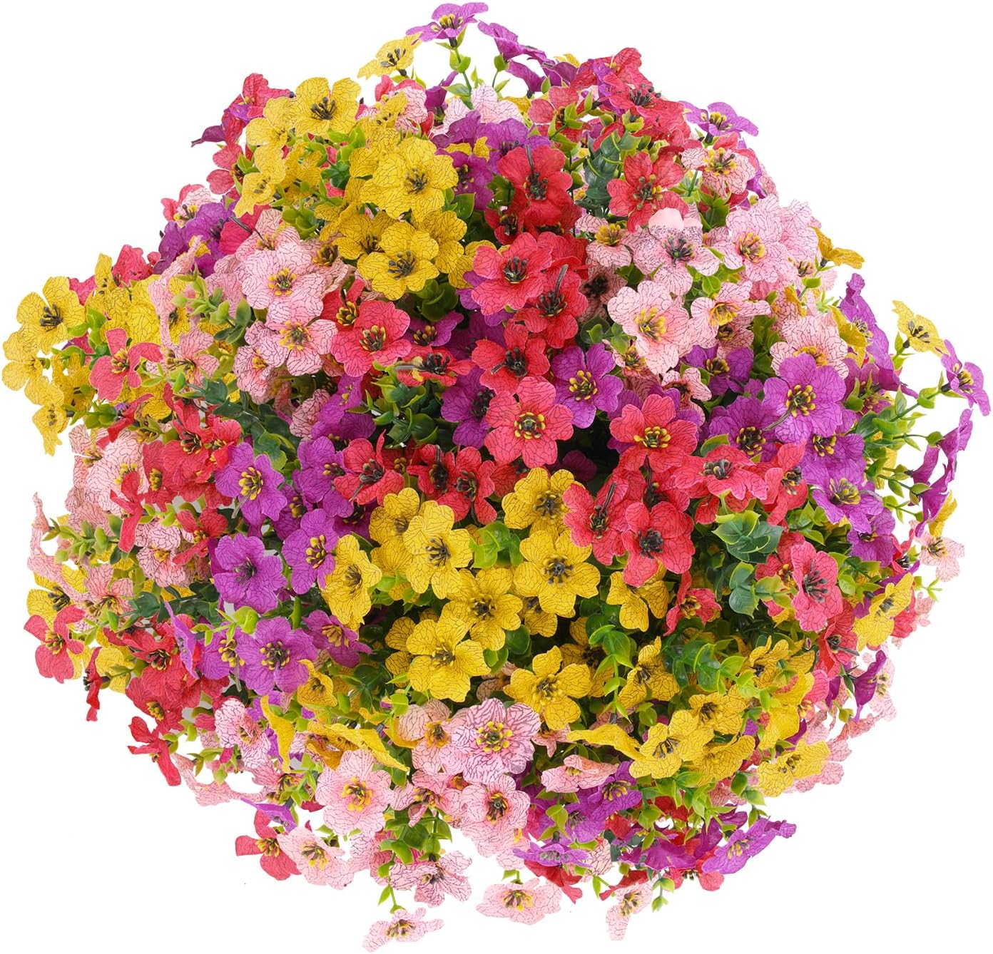 16-Bundle Artificial Flower Set – Colorful Daisy & Eucalyptus Fake Flowers, UV-Resistant for Spring & Summer Decor, Weddings, Home, Windows, and Outdoor Arrangements