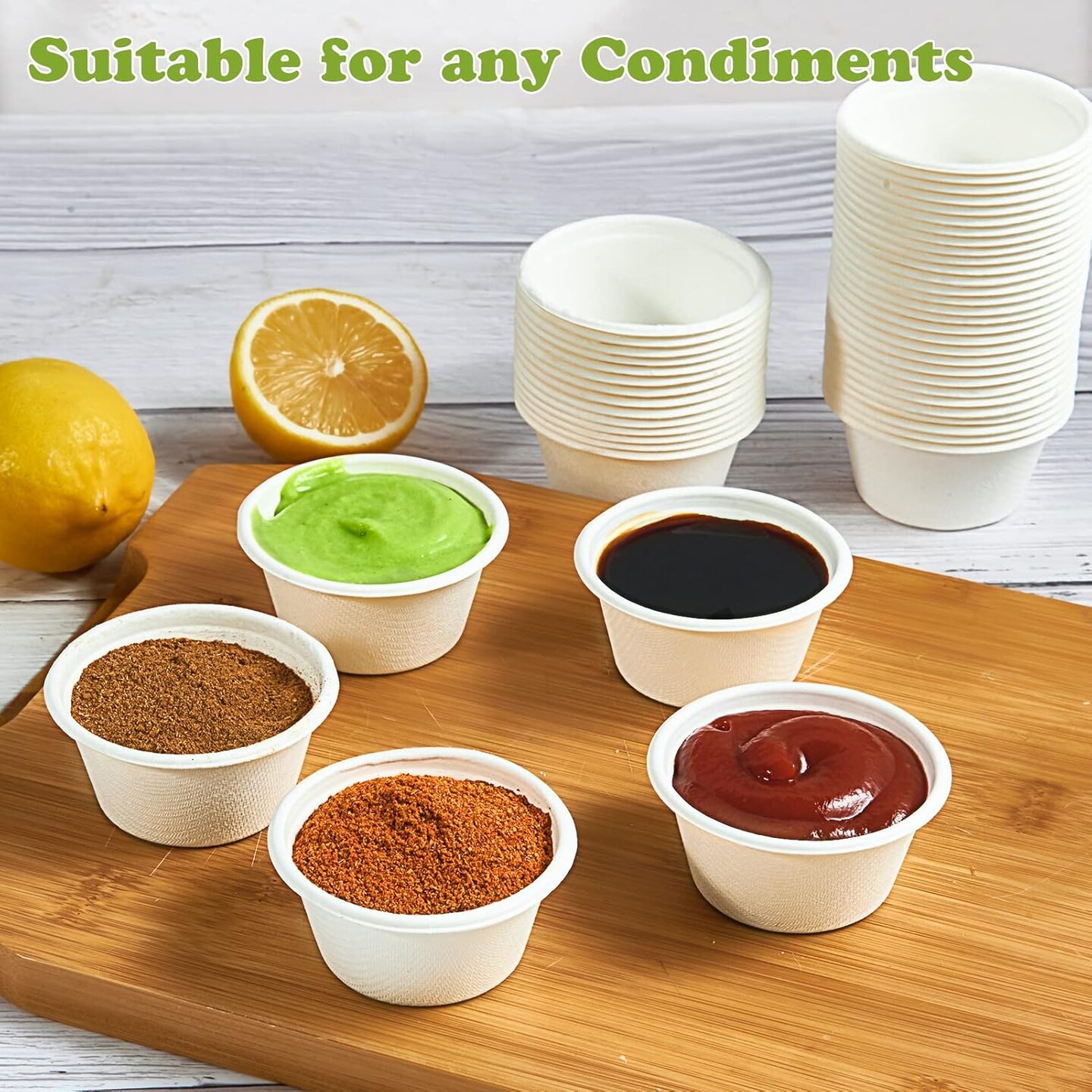 200 Pack 2 oz Compostable Portion Cups, 100% Biodegradable Souffle Cups, Disposable Paper Cups for Condiment Samples