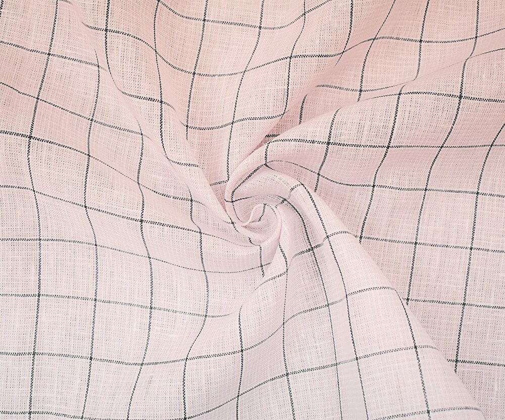 Pink-Deep Gray-White Spence Bryson Check Grid Irish Linen Woven Fabric By the Yard