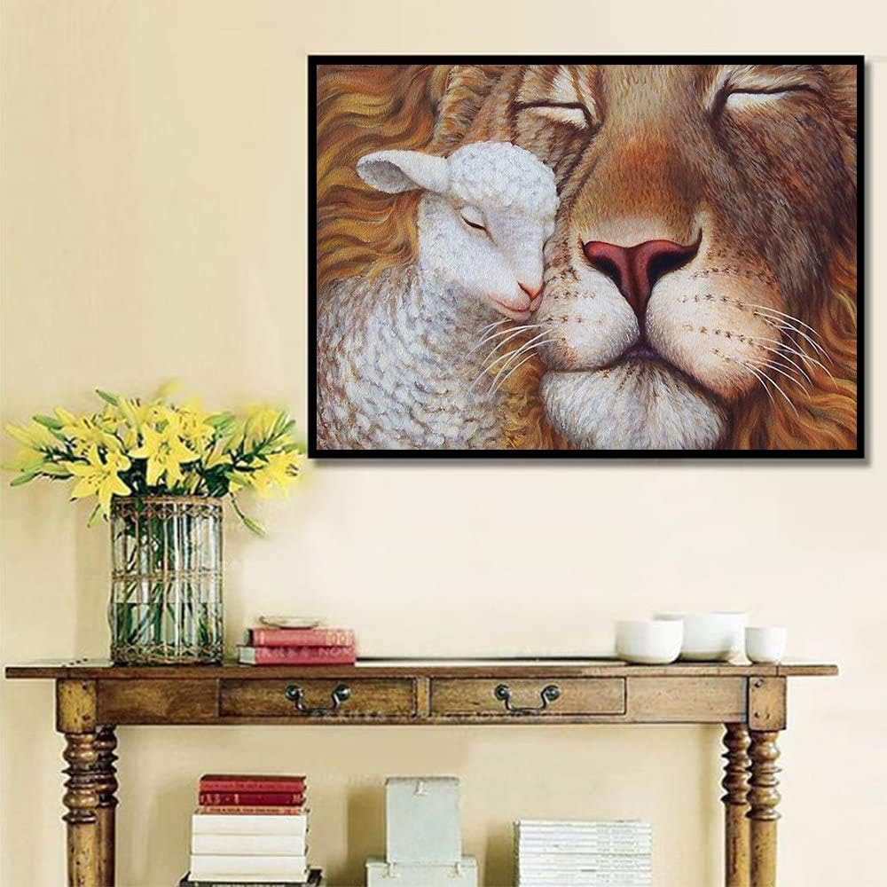 5D Full Drill Diamond Painting Kit, DIY Round Diamond Rhinestone Painting Kits Painting Cross Stitch Embroidery Pictures Arts Craft for Home Wall Decor (Lion, 15.7x11.8 Inch)