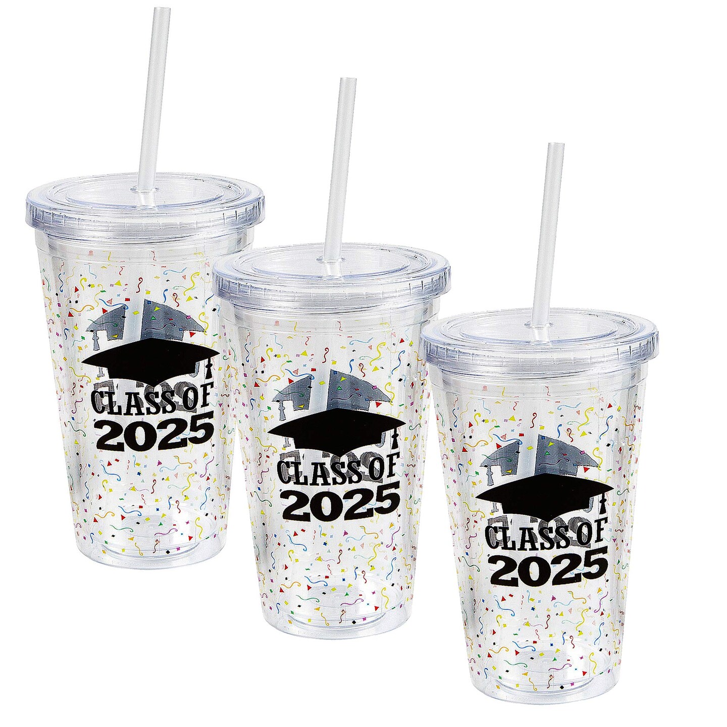 16 oz Class of 2025 Reusable BPA Free Plastic Tumbler with Lid &#x26; Straw