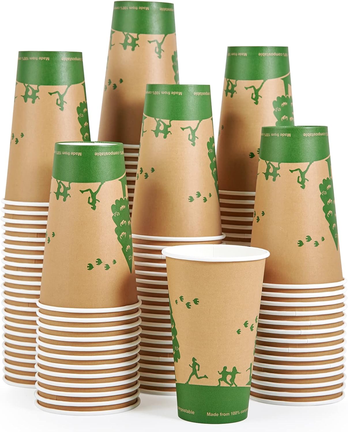 210 Count 16 oz Paper Cups, 100% Compostable Paper Coffee Cups with PLA Lined, Disposable Biodegradable Hot Paper Cups for Party, Picnic, Travel, and Events