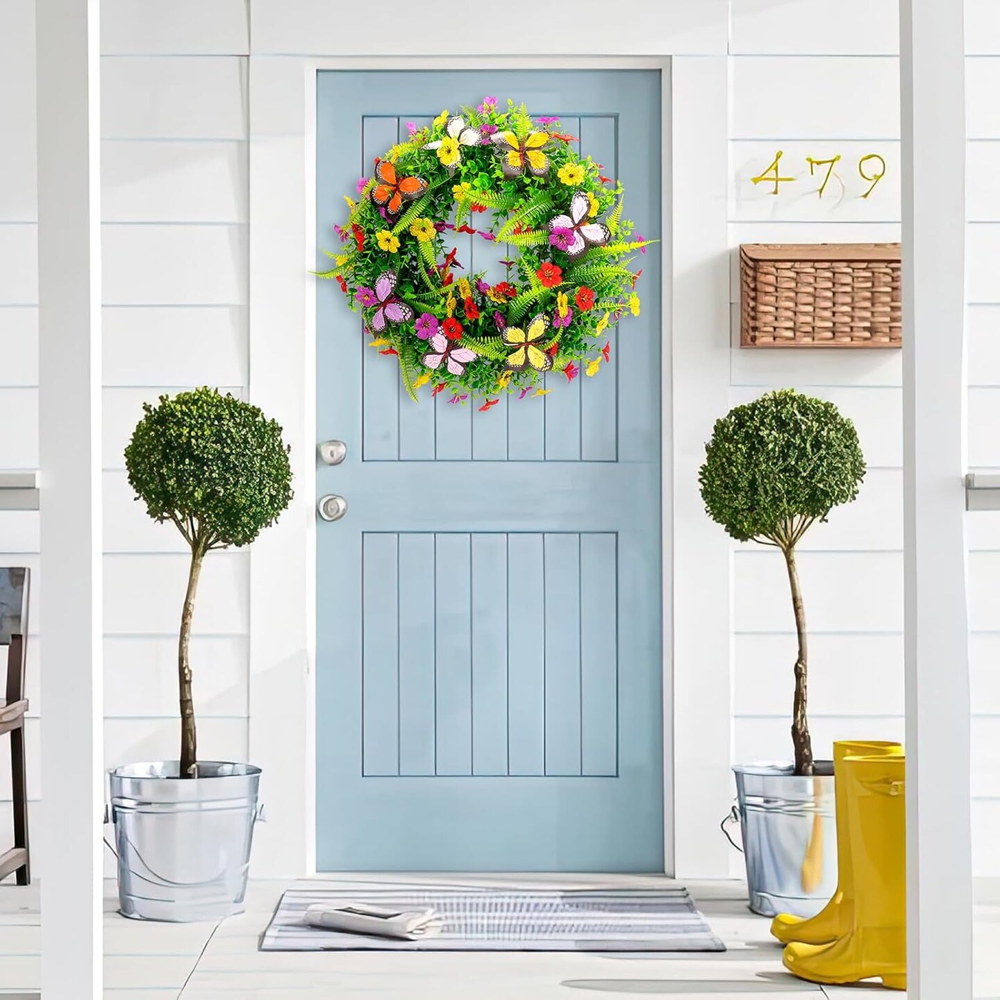 20 Inch Spring Wreath Summer Wreath for Front Door, Artificial Colorful Daisy Faux Plants for Front Door Home Wall Wedding Festival Farmhouse Easter Holiday Party Decor