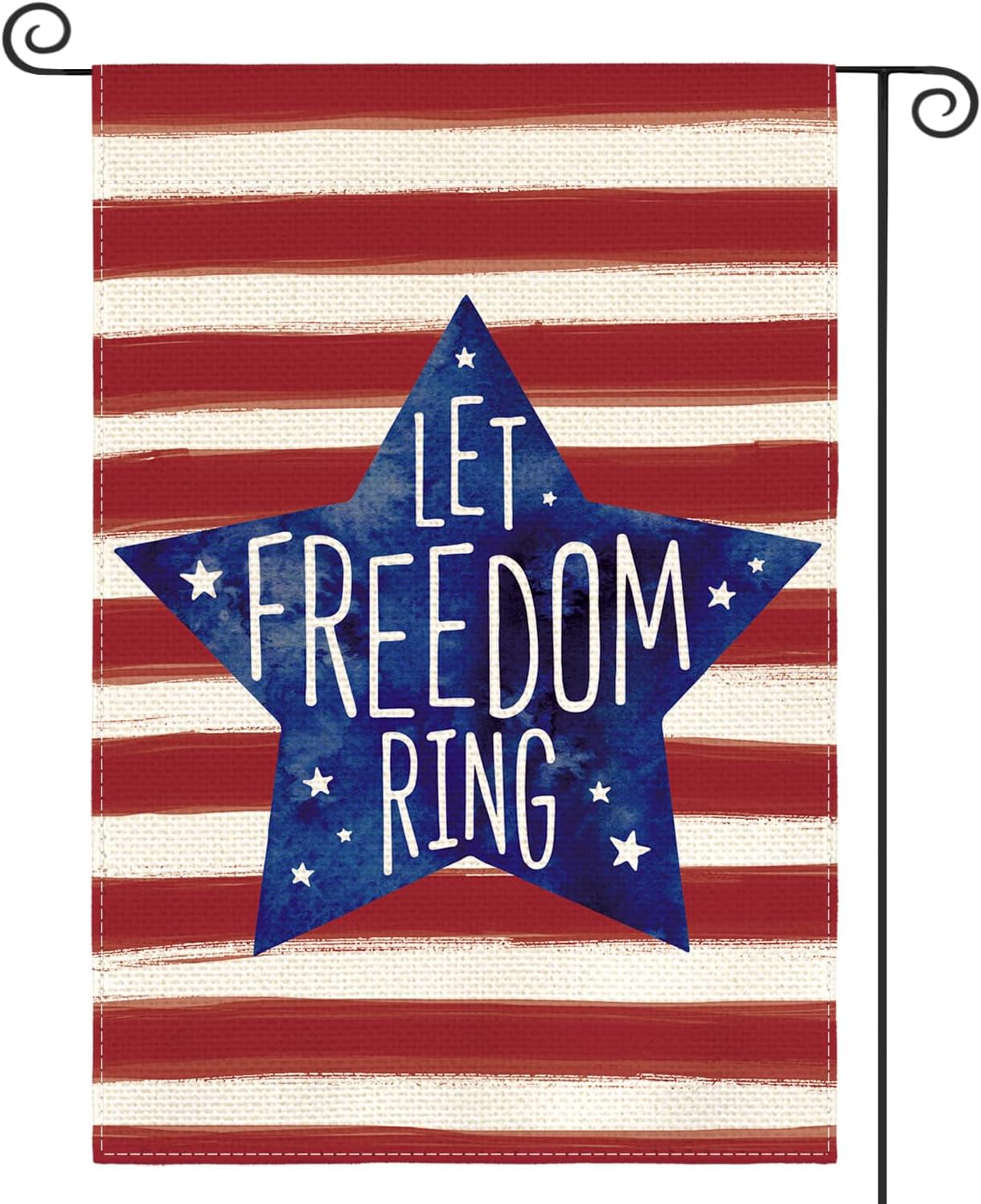 Patriotic Watercolor Stars and Stripes Let Freedom Ring Garden Flag Double Sided Outside, 4th of July Independence Memorial Day Yard Outdoor Decoration 12 x 18 Inch