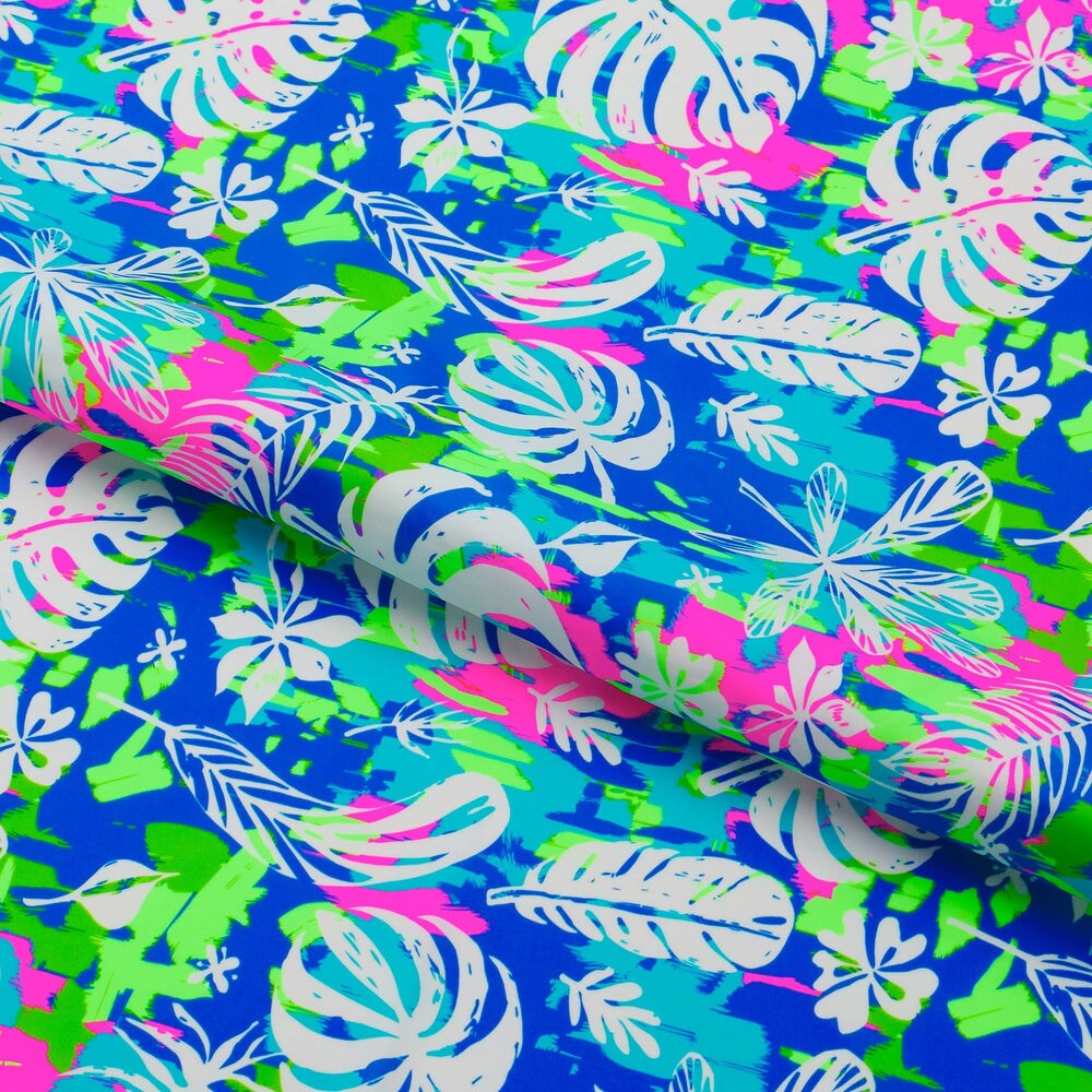 1 Yard Happy Leaves Printed Spandex Fabric for Swimwear Dancewear and Activewear