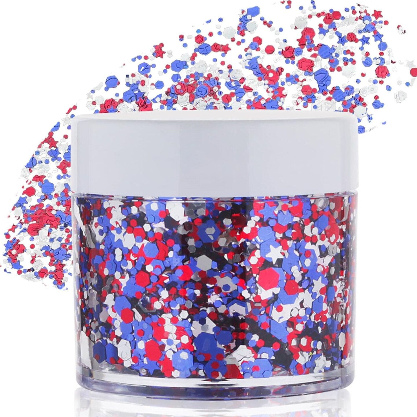 Red White Blue USA Flag Face Glitter,4th of July Accessories Independent Day Sparkle Body Glitter Face Paint,Fourth of July Outfits for Women,Festival Glitter Celebrations Holographic Makeup