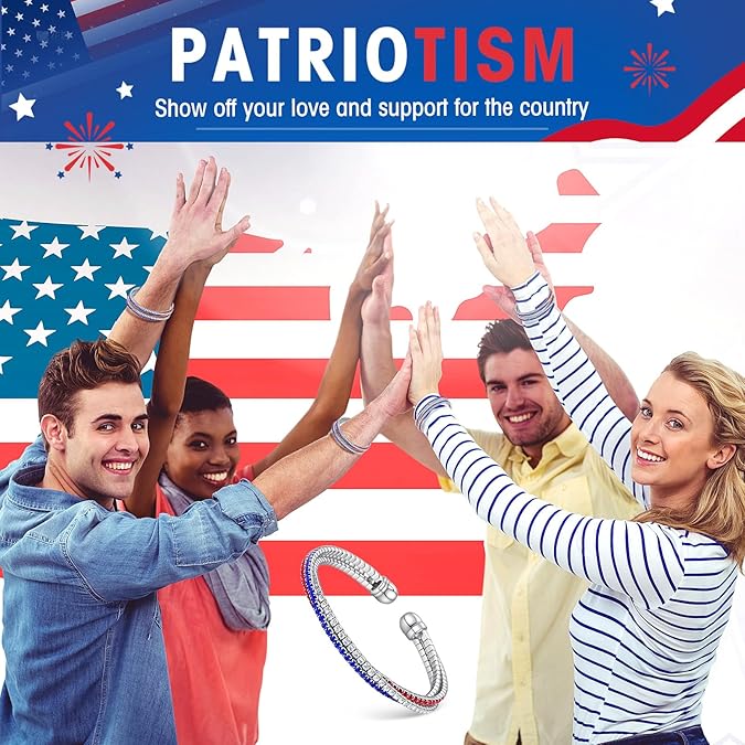 6 Pcs USA American Flag Bracelet for Women 4th of July Bracelet Red White and Blue Accessories Patriotic Independence Day Jewelry Gifts