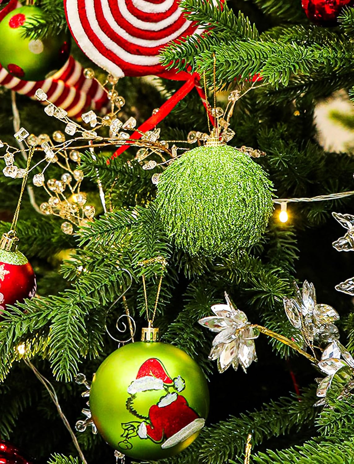 34 Pcs Christmas Ball Ornaments (Lime Green Red and White)