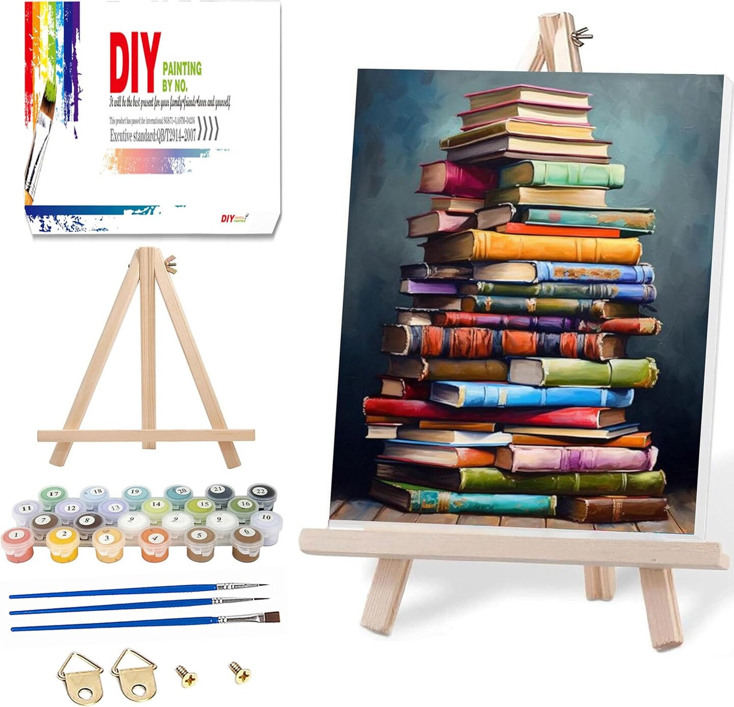 Paint by Numbers Framed Canvas with Wooden Easel-Books Paint by Number Adult,Paint by Number with Frame,Canvas Paint by Numbers for Adults,Gifts and Home Wall Decor 12x16inch