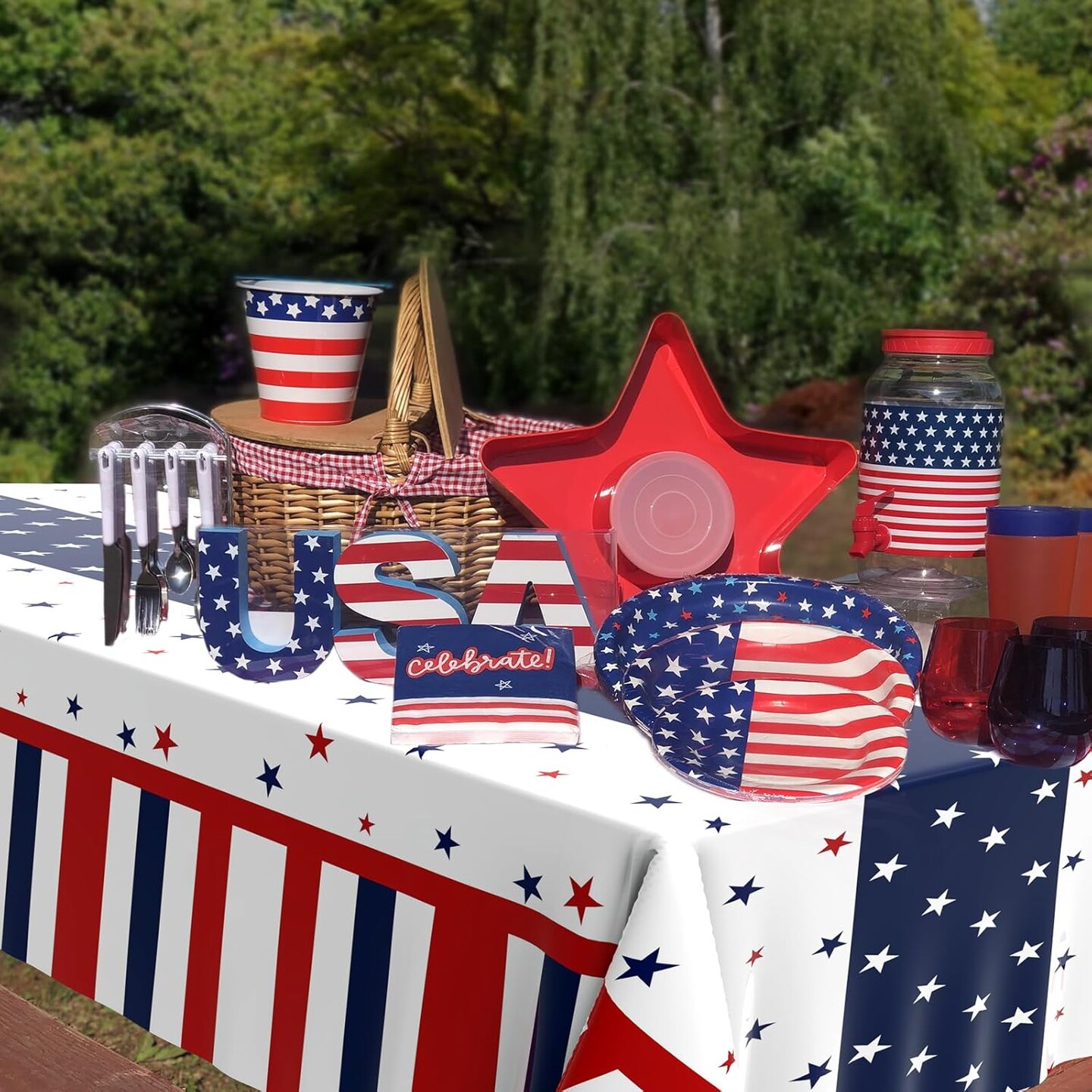 3-Pack 4th of July Disposable Tablecloths – Red, White & Blue Plastic Table Covers for Independence Day, Patriotic Parties, Picnics, Camping & Home Use