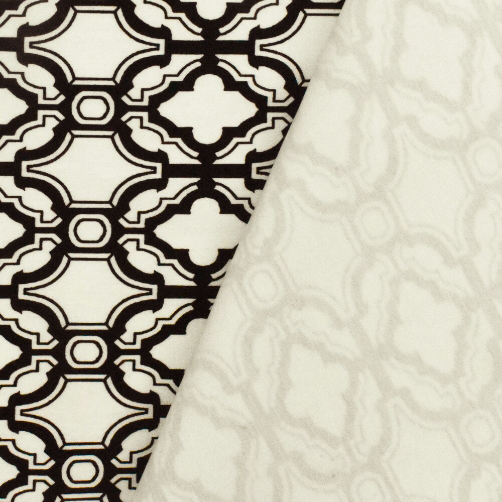Ivory-Black Fancy Quatrefoil Printed Stretch Twill Woven Fabric By the Yard