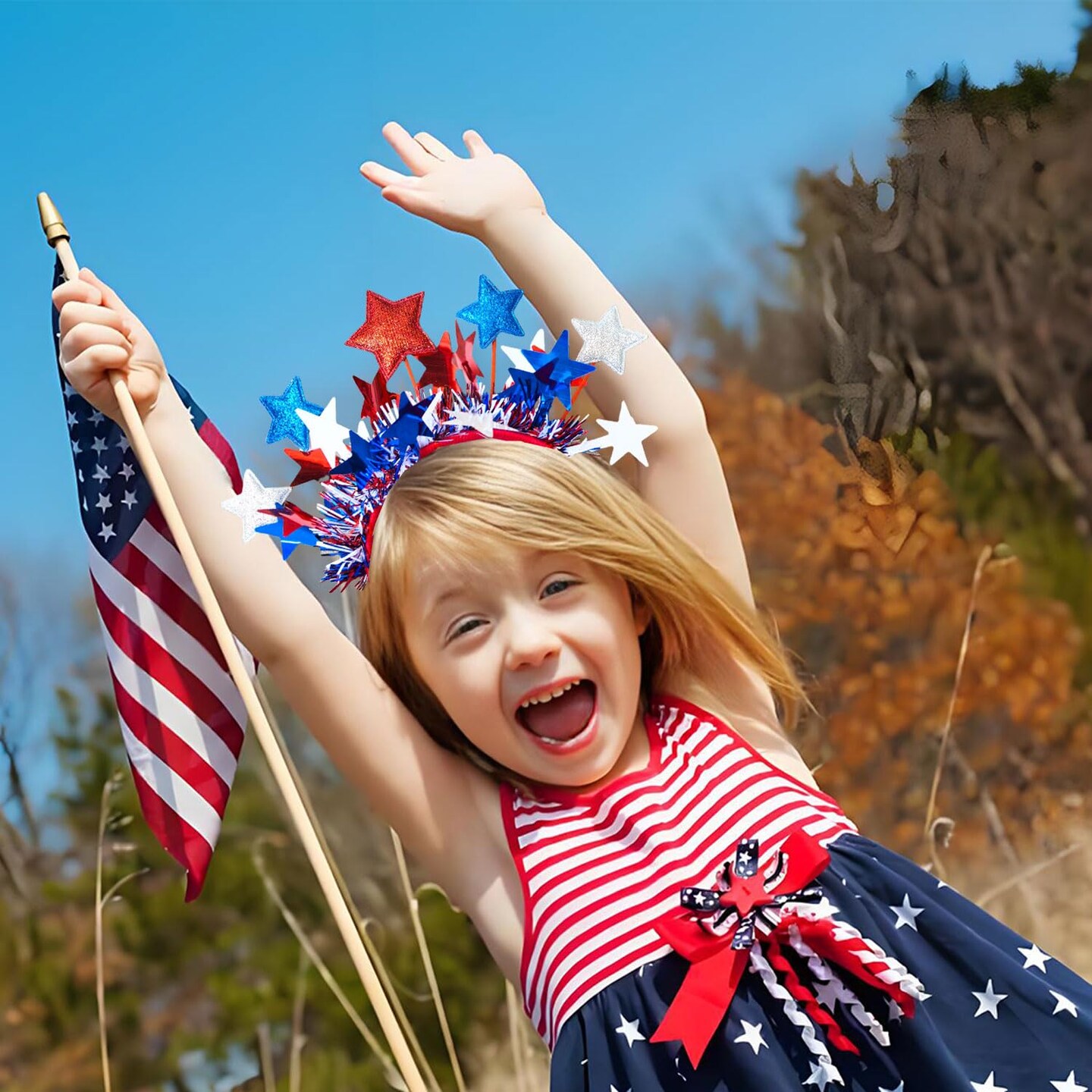 4th of July Headband for Women, Red White and Blue Star Headband for Patriotic Fourth of July Hair Accessories