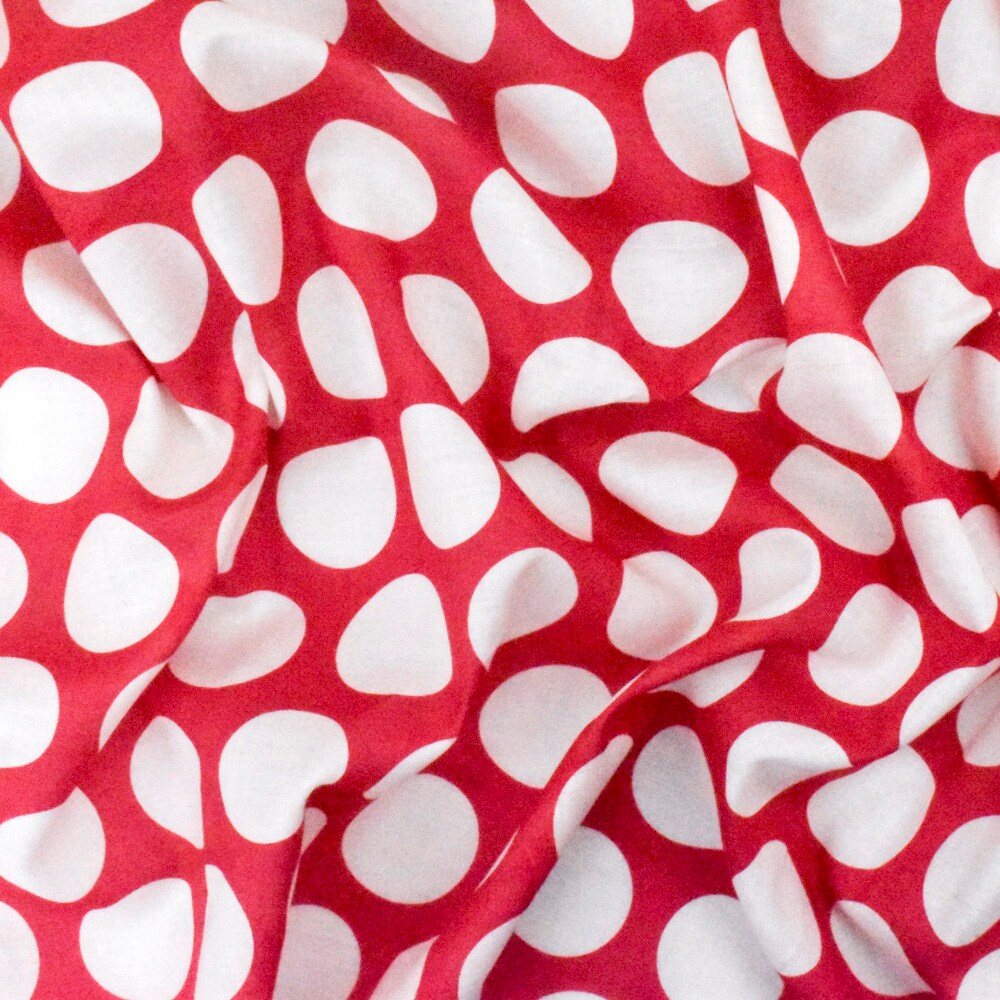 Lipstick Pink-Ivory Dot Printed Cotton Lawn Woven Fabric By the Yard