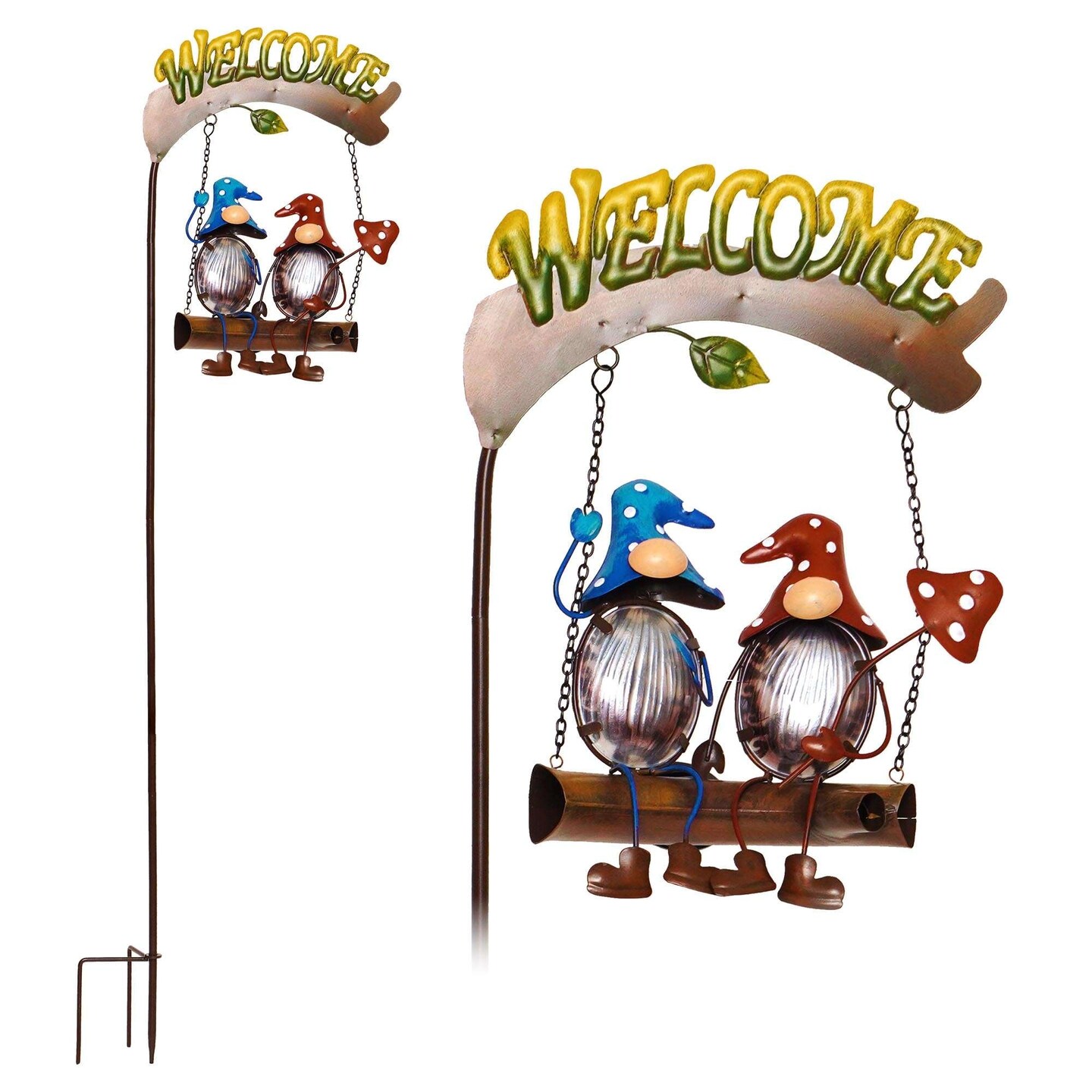 G128 Gnome Solar Lights Garden Stake Decor with Welcome Sign | Gnome Yard Garden Decor for Outside Lawn Porch Backyard Patio