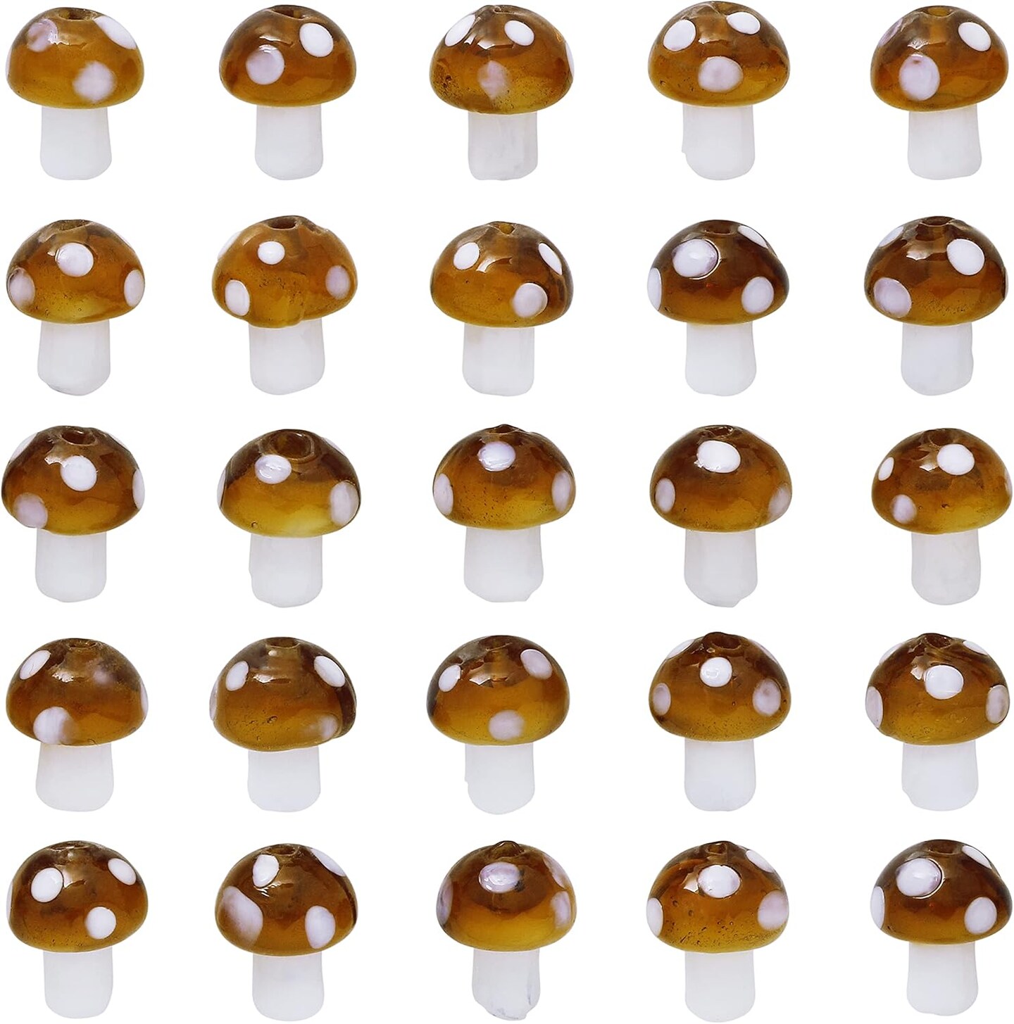 40 Pcs Mushroom Lampwork Beads Mixed Color (H10 Mushroom brown)