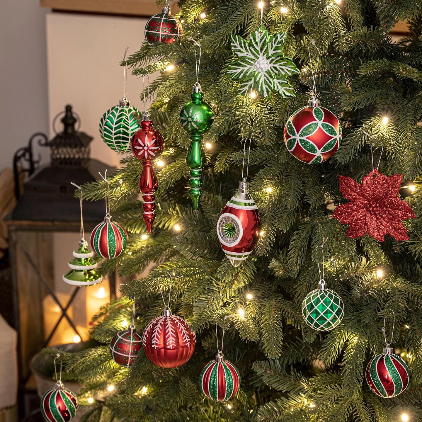 50ct Shatterproof Ball Ornaments Christmas (Red, Green, White) - 16.54 x 6.3 x 9.45 inches