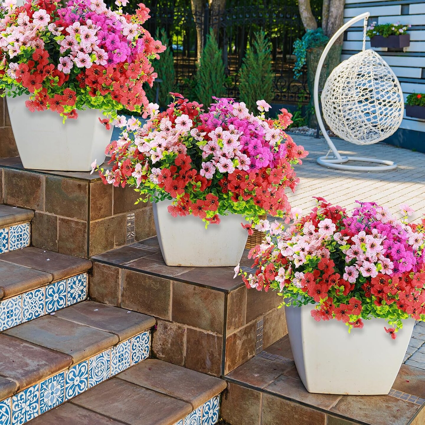 15 PCS Outdoor Artificial Flowers Fake Outdoor Flowers -Summer Plastic Flowers for Outdoors UV Resistant -Faux Flower for Outside Planters for Home Garden Patio Porch Window Box Decor