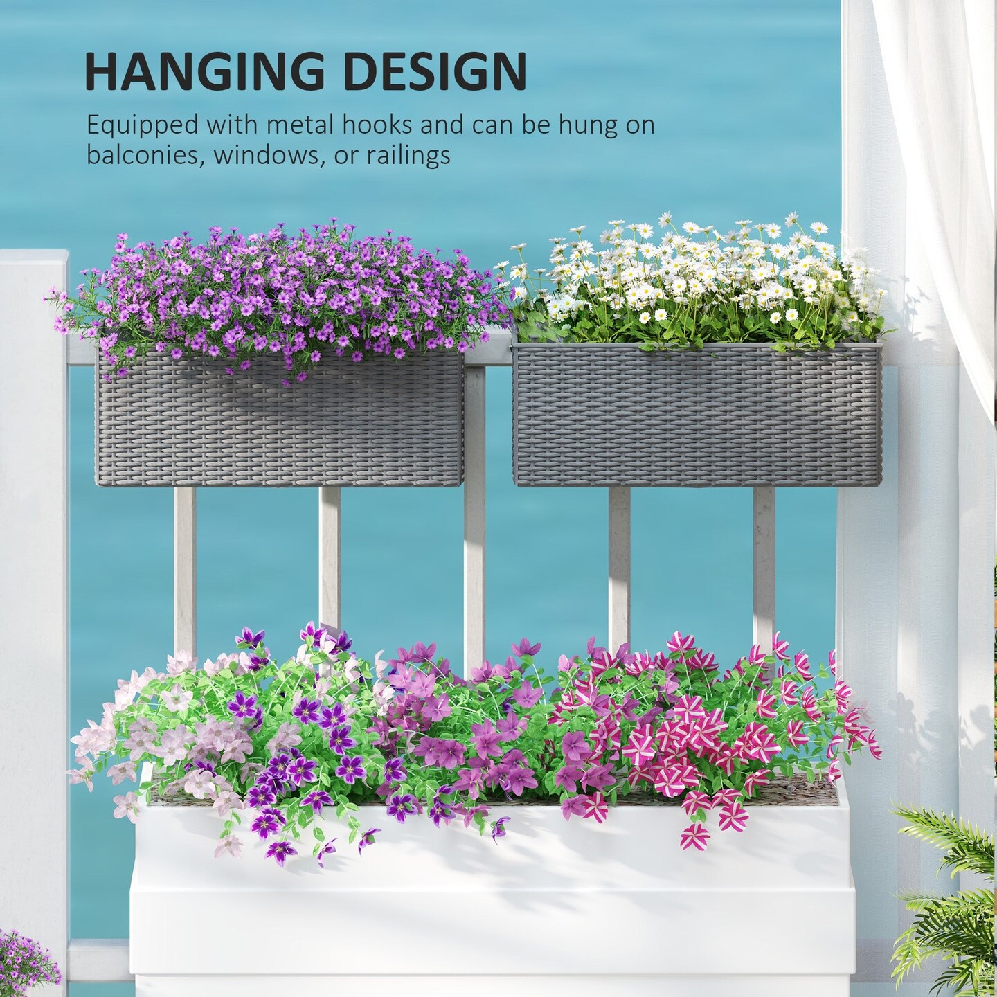 20&#x22; Self-Watering Hanging Planter Box with Hooks Set of 2