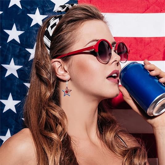 American Flag Earrings 4th of July Earrings for Women Red White Blue Star Heart USA Dangle Drop Earrings Independence Day Patriotic Earrings Holiday Gifts