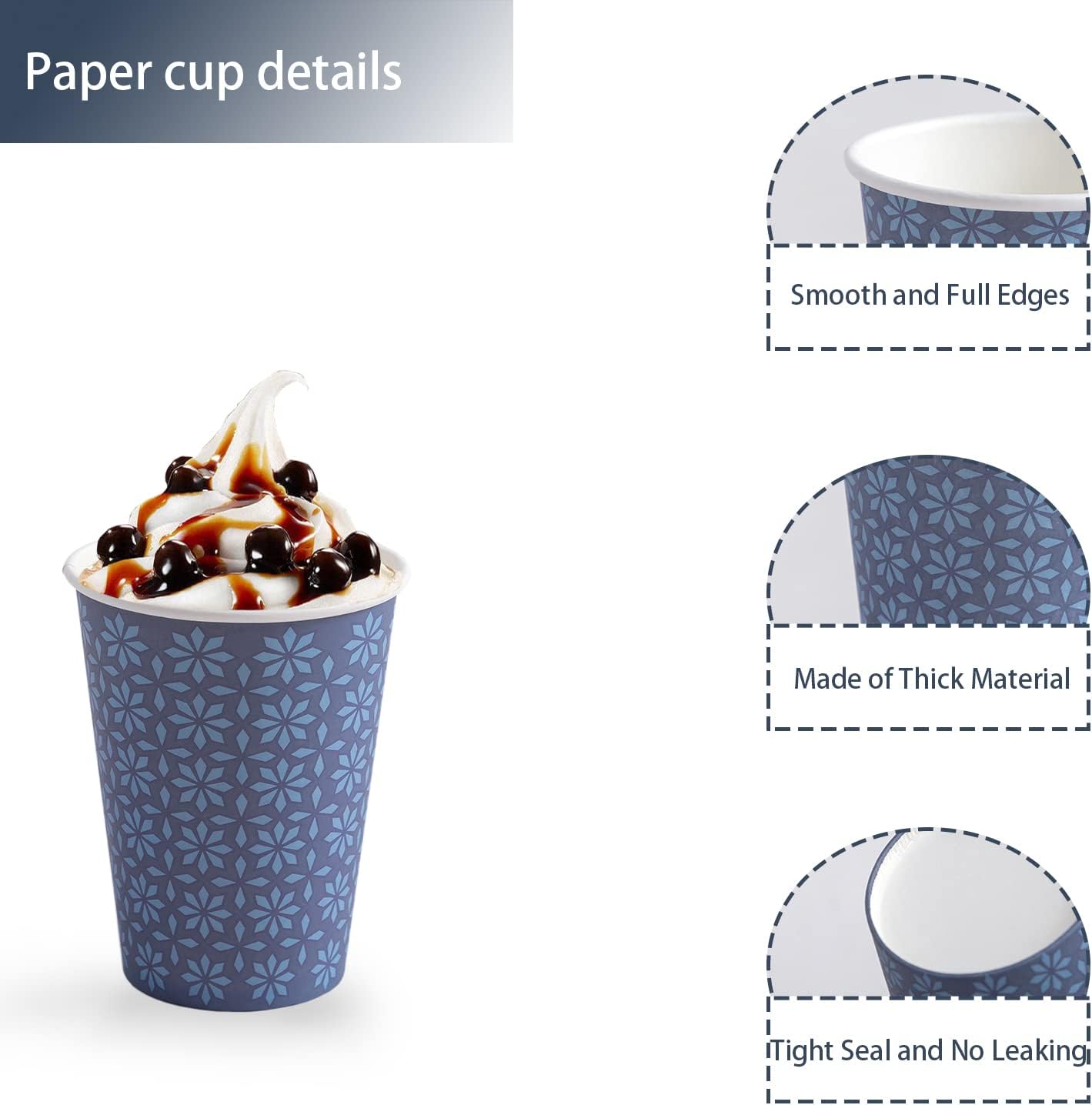 240 Pack 10 oz Disposable Paper Cups, Summer Party Tableware, Hot/Cold Beverage Drinking Cups, Navy Floral Paper Hot Cups for Party, Picnic, Travel, and Events