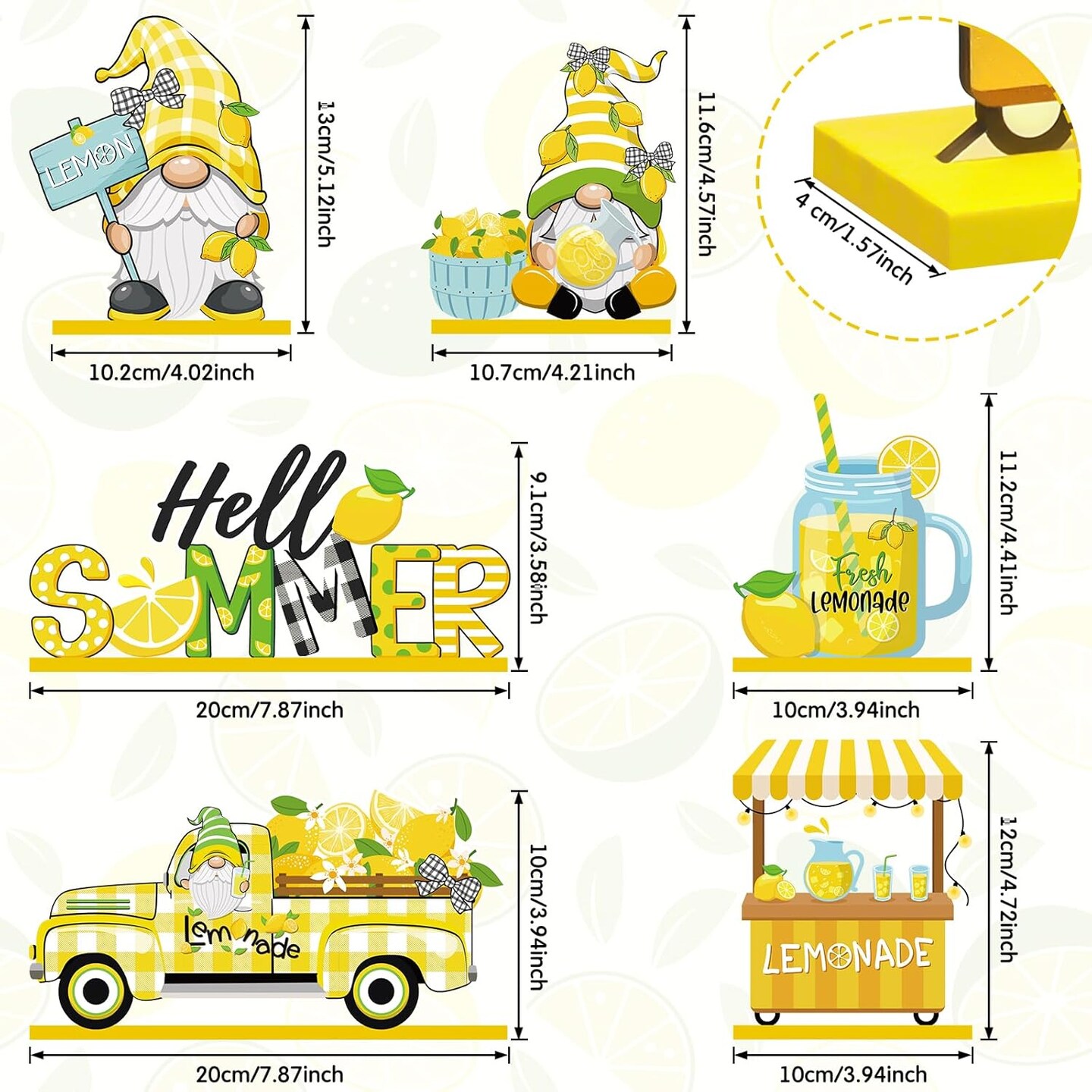 6 Pcs Lemon Decorations Lemon Gnome Wooden Table Centerpiece Hello Summer Lemonade Wood Sign for Table Farmhouse Kitchen Summer Lemon Theme Party Table Tiered Tray Decor